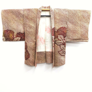 Haori Jacket Vintage(1950-1980) Brown Full Shibori Chrysanthemum Silk #10172D4