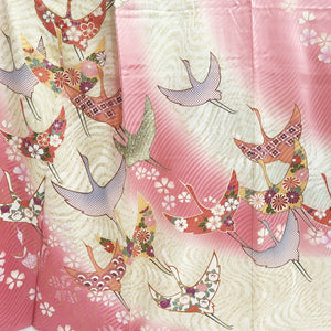 Furisode Pink Crane Birds Sakura Silk #9708J5