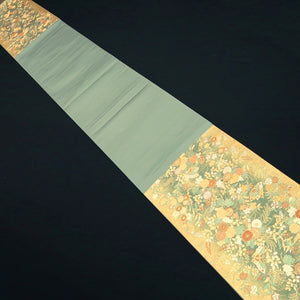 Fukuro Obi Gold Green Butterfly Chrysanthemum Silk BB262V5