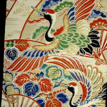 Load image into Gallery viewer, Maru Obi Vintage(1920-1950) Beige Gold Crane Birds Folding Fan Silk BB293V7
