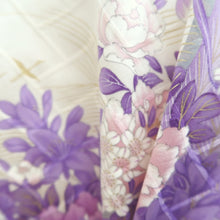 Load image into Gallery viewer, Furisode White Lavender Bird Flower Yamato Silk #10553B4
