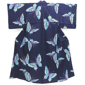 Yukata Vintage(1950-1980) Navy Butterfly Cotton #10485B1