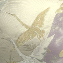 Load image into Gallery viewer, Fukuro Obi Vintage(1950-1980) White Gold Lavender Crane Birds Silk BB322V8
