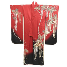 Load image into Gallery viewer, Furisode Red Black Gold Butterfly Wisteria Silk #11093B1
