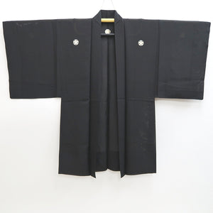 Men's Haori Vintage(1950-1980) Black Montsuki See-Through Silk #9831B1