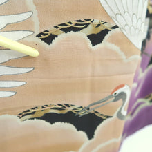 Load image into Gallery viewer, Furisode Vintage(Pre-1920) Black Crane Birds Silk #11106Z1
