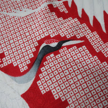 Load image into Gallery viewer, KK1489A2 Silk Kimono Fabric Vintage(1950-1980) Crane Birds Red 56.3x11.4in(143x29cm)

