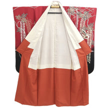 Load image into Gallery viewer, Furisode Red Black Gold Butterfly Wisteria Silk #11093B1
