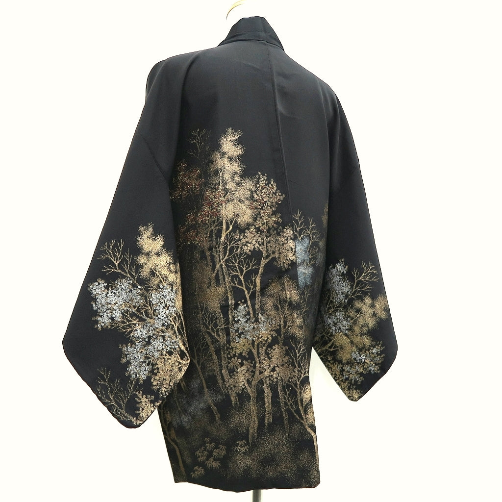 Haori Jacket Vintage(1950-1980) Black Gold Lush Trees Silk #10187D5