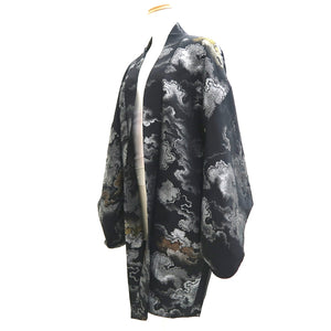 Haori Jacket Vintage(1950-1980) Black Silver Gold Cloud Silk #9755A3