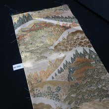 Load image into Gallery viewer, BB10056AD Silk Obi Fabric Zen Temple Green Beige 49.2x10.6in(125x27cm)
