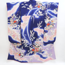 Load image into Gallery viewer, Furisode Blue Pink Plum blossom Chrysanthemum Silk #9678J3
