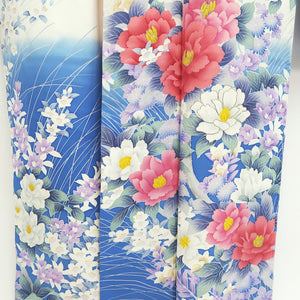 Furisode Blue White Peony Tall Silk #9698J4