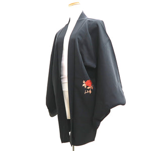 Haori Jacket Vintage(1950-1980) Black Fully Embroidered Karakusa Silk #9839B1