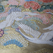 Load image into Gallery viewer, BB10005AB Silk Obi Fabric Crane Birds White Gold 52.4x10.6in(133x27cm)
