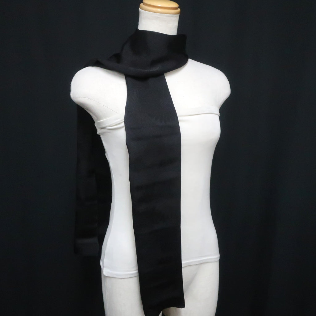Silk Japanese Obiage Chrysanthemum Black 61.4x10.6in(156x27cm) A#10050