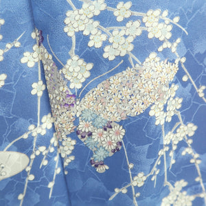 Kimono Light Blue Butterfly Plum blossom Branch Silk #9667J3