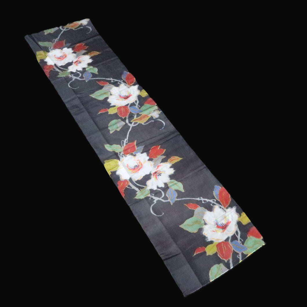 KK1510A2 Silk Kimono Fabric Vintage(1920-1950) Meisen Black 54.7x12.6in(139x32cm)