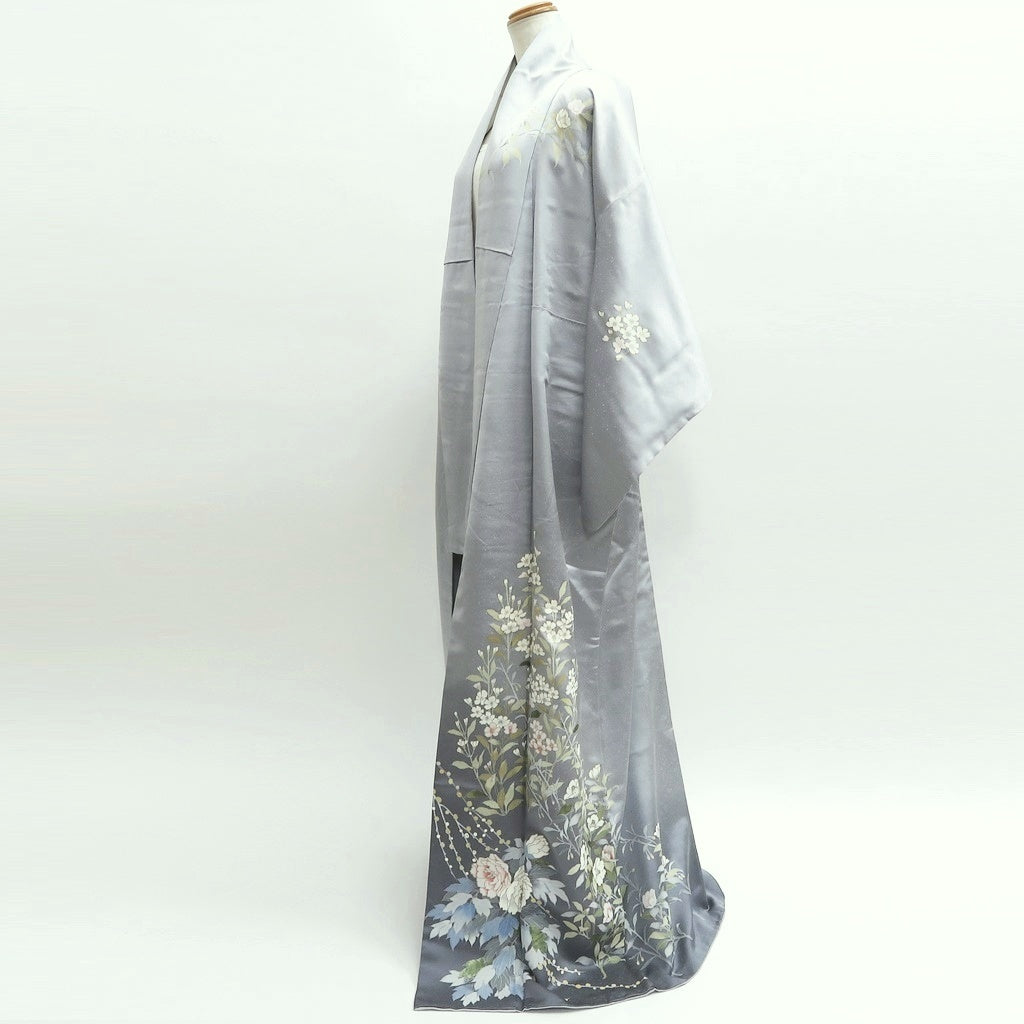 Kimono Light Gray Peony Camellia Silk #9648J2