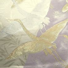 Load image into Gallery viewer, Fukuro Obi Vintage(1950-1980) White Gold Lavender Crane Birds Silk BB322V8
