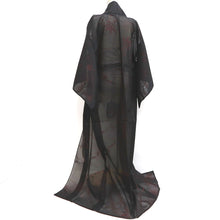 Load image into Gallery viewer, Kimono Vintage(1950-1980) Black Red See-Through Leaves Silk #10275E4
