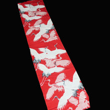 Load image into Gallery viewer, KK1490A2 Silk Kimono Fabric Vintage(1950-1980) Crane Birds Red 56.3x11.4in(143x29cm)
