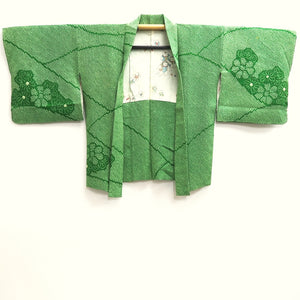 Haori Jacket Vintage(1950-1980) Green Shibori Chrysanthemum Silk #10112D2