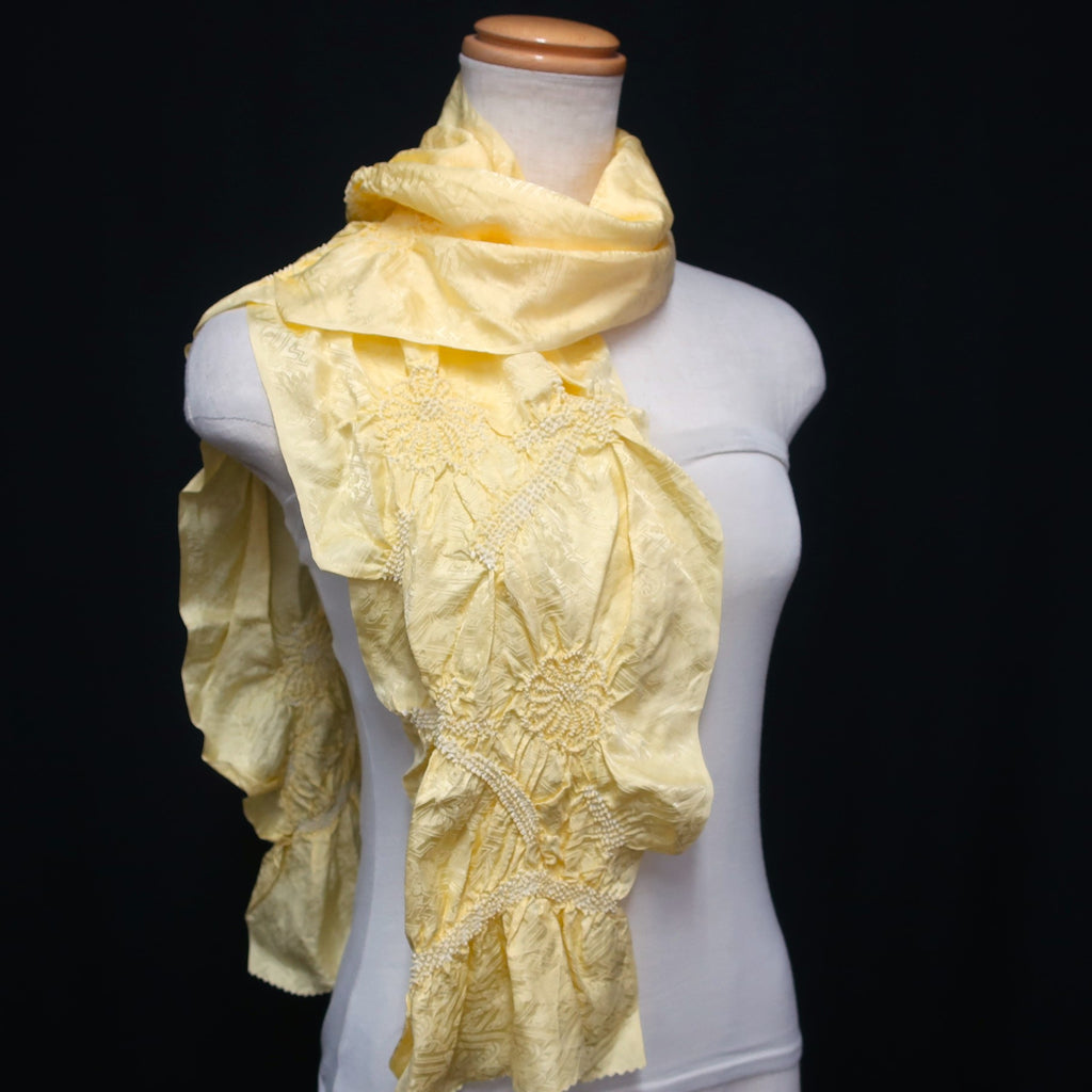 Silk Japanese Obiage Shibori Yellow 55.9x5.9in(142x15cm) A#10030