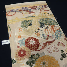 Load image into Gallery viewer, BB10036AC Silk Obi Fabric Vintage(1920-1950) Crane Birds Gold Green 76.8x10.6in(195x27cm)

