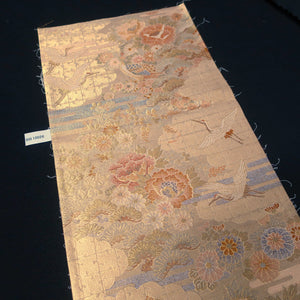 BB10026AC Silk Obi Fabric Crane Birds Gold 50.8x10.6in(129x27cm)