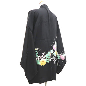 Haori Jacket Vintage(1950-1980) Black Hand painted Chrysanthemum Silk #9852B2