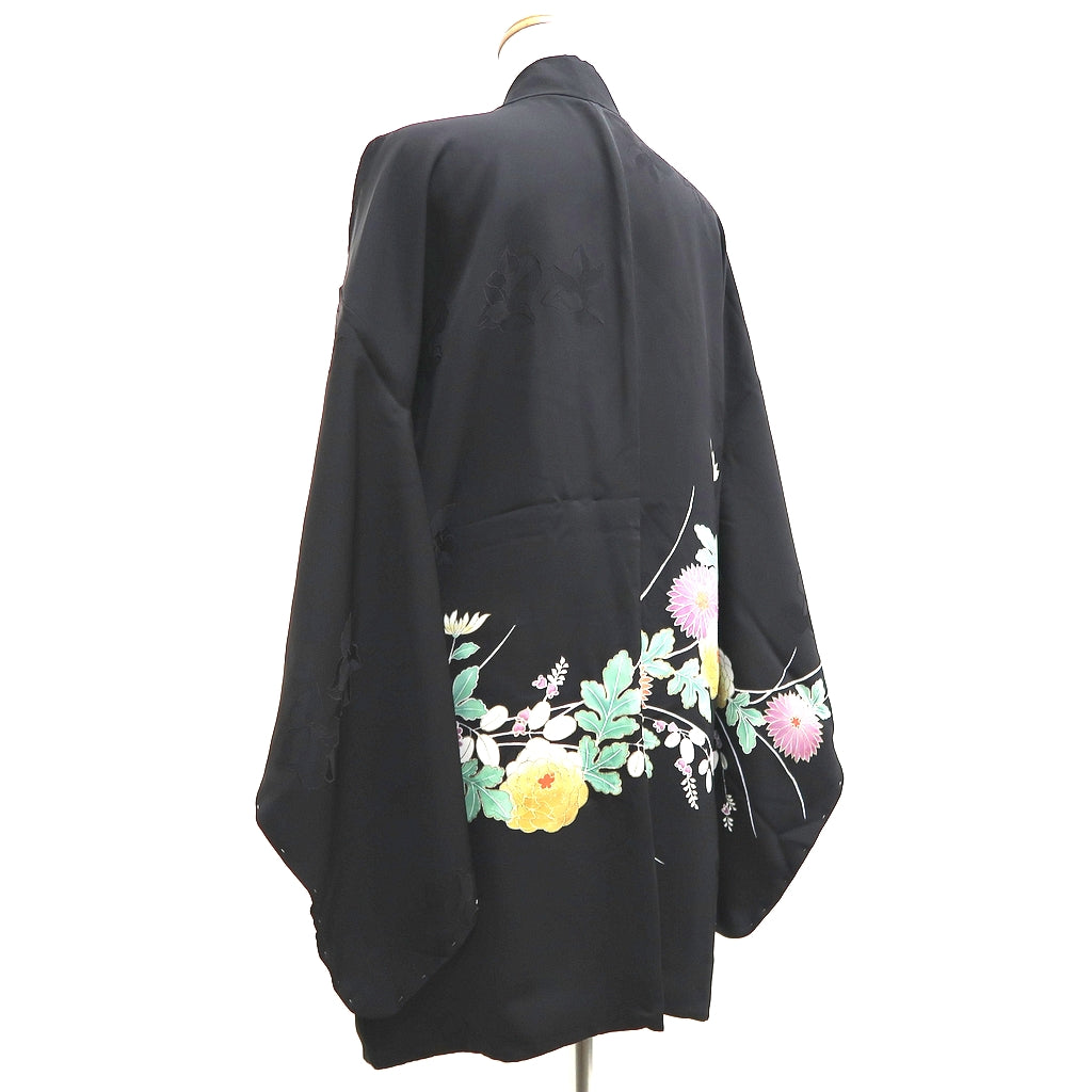 Haori Jacket Vintage(1950-1980) Black Hand painted Chrysanthemum Silk #9852B2