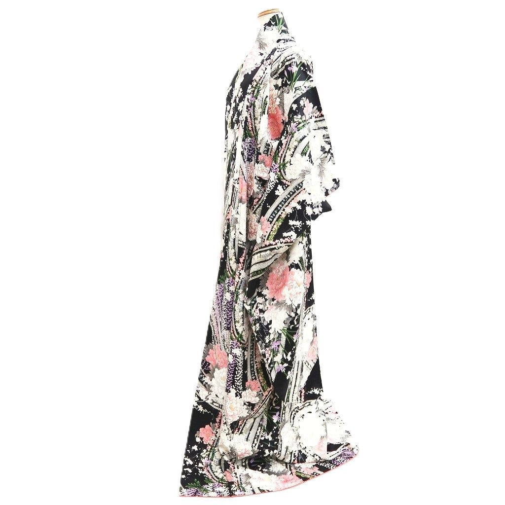 Furisode Black Plum blossom Yamato Tall Silk #10554B4