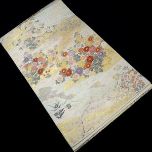 Fukuro Obi Gold Silver Cherry Blossom Butterfly Silk BB263V5