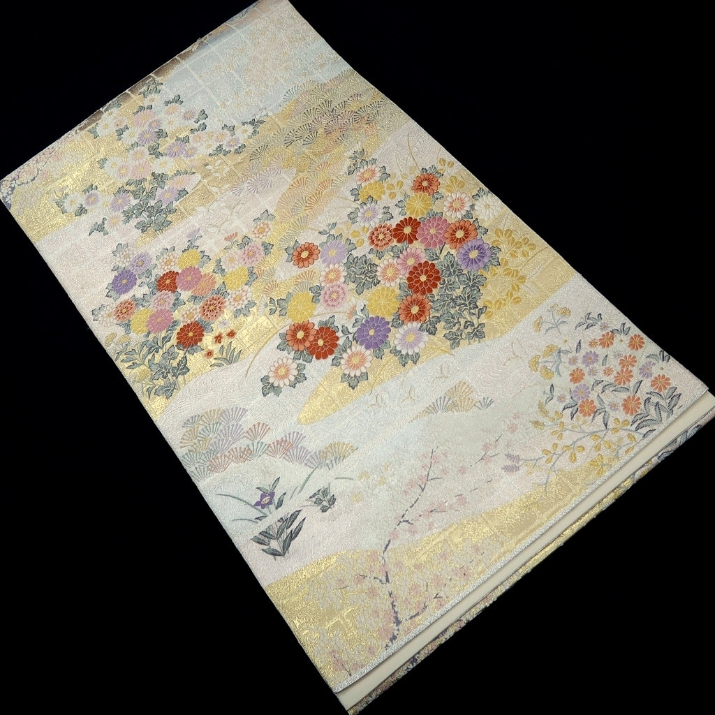 Fukuro Obi Gold Silver Cherry Blossom Butterfly Silk BB263V5