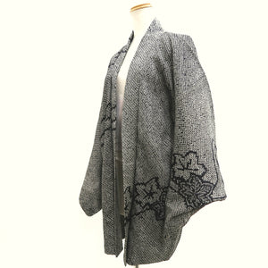 Haori Jacket Vintage(1950-1980) Black Shibori Maple Leaf Silk #10037C5