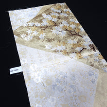 Load image into Gallery viewer, BB10066AE Silk Obi Fabric Maple Leaf Cherry Blossom White Gold 55.5x11.0in(141x28cm)
