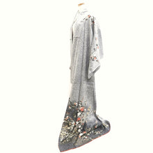 Load image into Gallery viewer, Kimono Gray White Black Chrysanthemum Branch Tall Silk #9936B5
