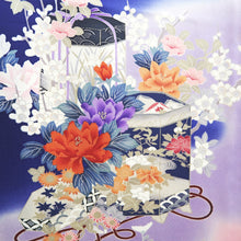 Load image into Gallery viewer, Furisode Blue Pink Plum blossom Chrysanthemum Silk #9678J3
