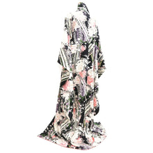 Load image into Gallery viewer, Furisode Black Plum blossom Yamato Tall Silk #10554B4
