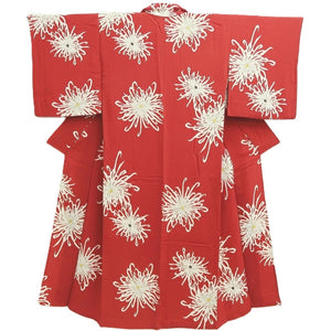 Kimono Vintage(1950-1980) Red Chrysanthemum Rangiku Silk #10266E4