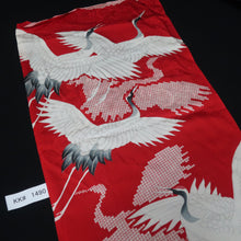 Load image into Gallery viewer, KK1490A2 Silk Kimono Fabric Vintage(1950-1980) Crane Birds Red 56.3x11.4in(143x29cm)

