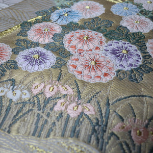 BB10005AB Silk Obi Fabric Crane Birds White Gold 52.4x10.6in(133x27cm)