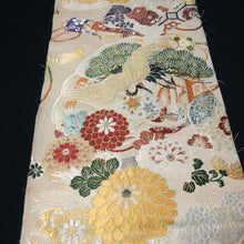 Load image into Gallery viewer, BB10036AC Silk Obi Fabric Vintage(1920-1950) Crane Birds Gold Green 76.8x10.6in(195x27cm)

