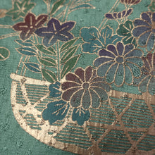 Load image into Gallery viewer, Silk Japanese Obiage Chrysanthemum Green Gold 70.1x11.4in(178x29cm) A#10040
