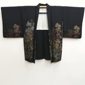 Haori Jacket Vintage(1950-1980) Black Gold Lush Trees Silk #10187D5