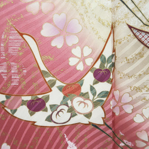 Furisode Pink Crane Birds Sakura Silk #9708J5