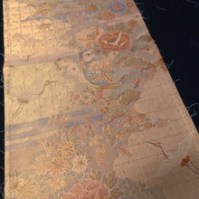 Load image into Gallery viewer, BB10026AC Silk Obi Fabric Crane Birds Gold 50.8x10.6in(129x27cm)
