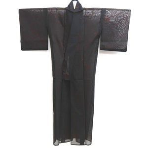 Kimono Vintage(1950-1980) Black Red See-Through Leaves Silk #10275E4