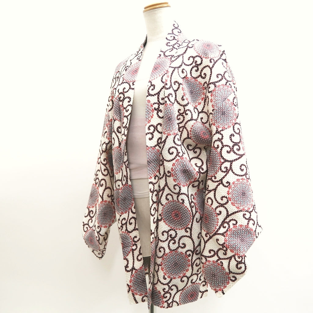 Haori Jacket Vintage(1950-1980) White Shibori Chrysanthemum Karakusa Silk #9805A5